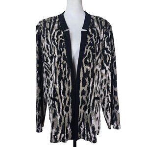 Ming Wang Animal Print‎ Cardigan Jacket Sz 1X Relaxed Fit Long Sleeve Side Slit